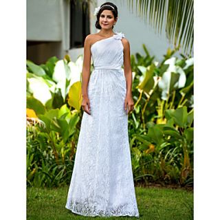 Sheath/Column One Shoulder Floor length Lace Wedding Dress