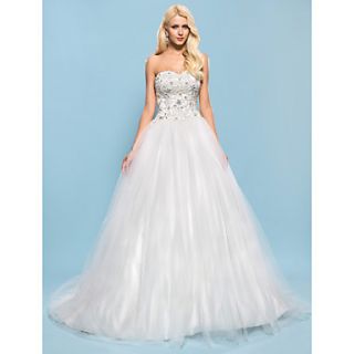 Ball Gown Sweetheart Chapel Train Tulle And Satin Wedding Dress