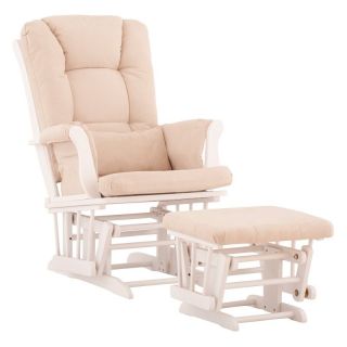 Storkcraft Tuscany Glider and Ottoman with Free Lower Lumbar Pillow   White