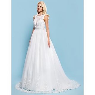 Free Custom measurements Ball Gown Bateau Court Train Tulle Wedding Dress With Removable belt