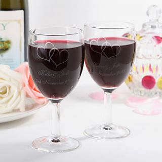 Personalized Red Wine Cup with Two Hearts Design  Set Of 2