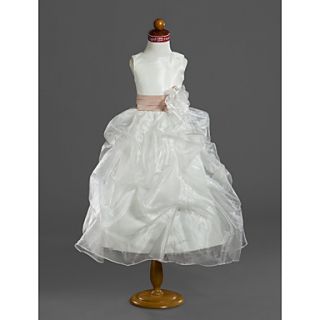 Ball Gown Scoop Tea length Satin Organza Flower Girl Dress