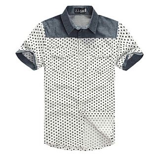 Mens Contrast Color Polka Dots Slim Short Sleeve Shirt