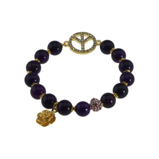 NATE & ETAN Color Treated Purple Agate Peace Stretch Bracelet, Womens