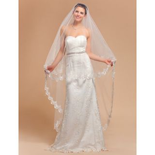 Elegant One tier Waltz Wedding Veil With Lace Applique Edge