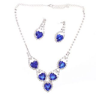 Heart shaped Diamond Plating Silver Earrings Necklace Suits