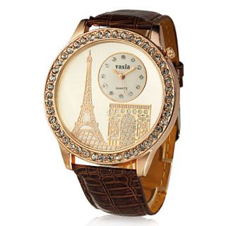PU Round Quartz Movement with Crystal Womens Watch(More Colors)
