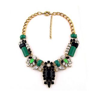 Womens Elegant Emerald Mix Black Rhinestones Necklace