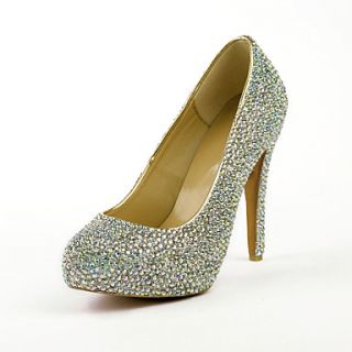 Fashion Leather Stiletto Heel Round Toe With Colorful Rhinestone Pumps Party / Evening Shoes