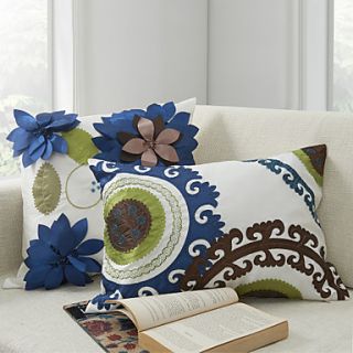 Set of 2 Modern Embroidery Floral Polyester Decorative Pillow Cover