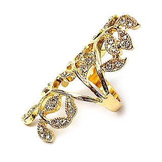 Gold Plated Alloy Zircon Hollow out Leaf Pattern Ring
