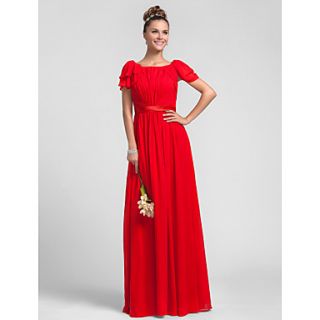 Sheath/Column Square Floor length Ruffles Chiffon Bridesmaid Dress (605534)