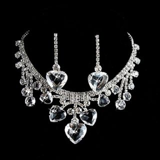 Shining Rhinestones Alloy Ladies Wedding Bridal Jewelry Set Including Necklace And Earrings