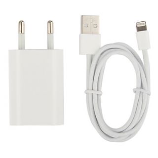 EU Plug AC Wall Charger with 100cm Apple 8 Pin Cable for iPhone 5,iPod (AC110 240V,1A)