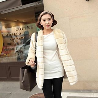 Long Sleeve Collarless Faux Fur Casual/Party Coat(More Colors)