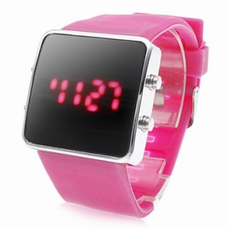 Unisex Silicone Style Sports Red LED Wrist Watch (Pink)