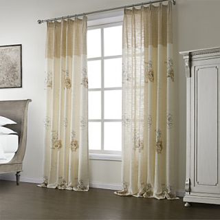 (One Pair) Country Linen Print Floral Energy Saving Curtain