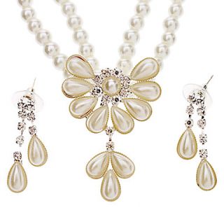 Lack Of Edge Flower Pearl Earrings Necklace Jewelry Set