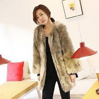 Long Sleeve Collarless Faux Fur Casual/Party Coat