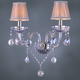 Artisitc Wall Light with 2 Fabric Shades 2 Lights Water Blue Crystal Chandelier Feature