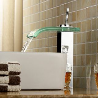 Contemporary Waterfall Bathroom Sink Faucet with Glass Spout