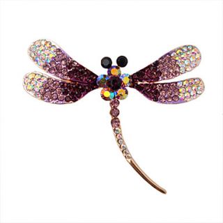 Gold Plated Alloy Zircon Dragonfly Pattern Brooch(Purple)