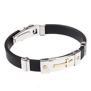 The Cross Double Color Stainless Steel Mens Leather Bracelet