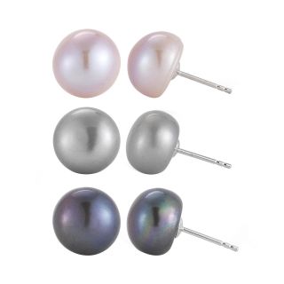 Cultured Freshwater Pearl 3 pr. Earring Set, Womens