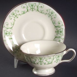 Castleton (USA) Baroque Scroll Footed Cup & Saucer Set, Fine China Dinnerware  