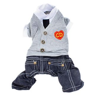 Cute British College Style Pet Cotton and Jeans Jumpsuits for Dogs