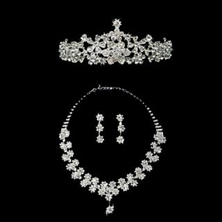Fantastic Silvery White Alloy Rhinestone Silver Plating Womens Jewelry Set Including Tiara,Earrings,Necklace