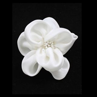 White Imitation Pearl Cloth Flower Wedding Bridal Brooch