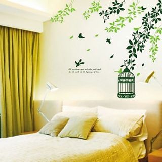 Green Leaves and Birdcage Wall Sticker