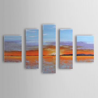 Hand Painted Oil Painting Landscape Sea and Sunrise with Stretched Frame Set of 5 1307 LS0362