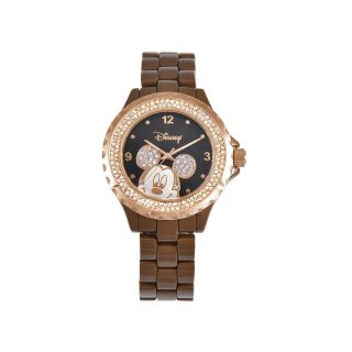 Disney Mickey Mouse Crystal Accent Brown Enamel Watch, Womens