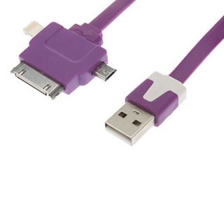 3 in One Designed Apple 8 Pin,30pin and V8 Connectors to USB Flat Cable for iPhone/iPad and Others(Assorted Colors)