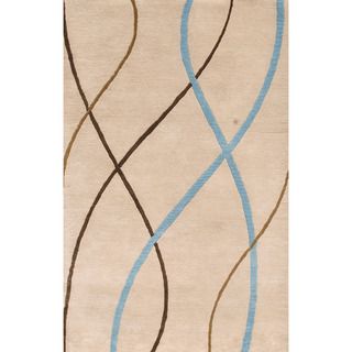 Hand tufted Contemporary Geometric pattern Ivory Wool/ Art silk Rug (2 X 3)