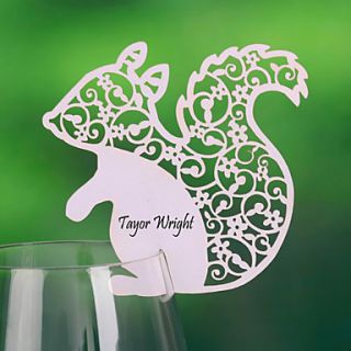 Cute Squirrel Shaped Place Card For Wine Glass Card (Set of 12)