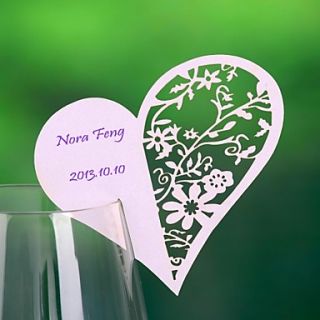 Heart Haped Hollow out Place Card For Wine Glass Card (Set of 12)