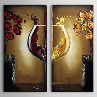 Hand Painted Oil Painting Still Life Wine Glass with Stretched Frame Set of 2 1306 LS0336