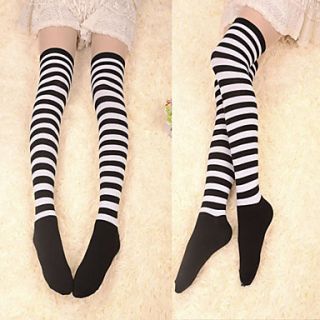 Black and White Striped Cotton Punk Lolita Over Knee Socks