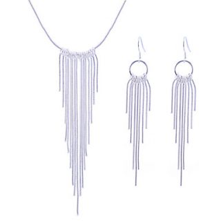 Lureme 925 Sterling Silver Plated Tassel Necklace Earrings Jewelry Set