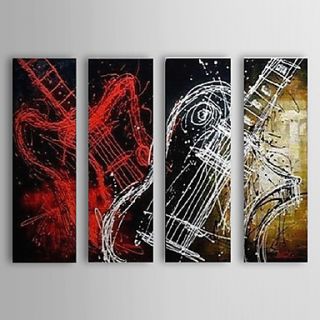 Hand Painted Oil Painting Still Life Musical Instrument Guitars Set of 4 with Stretched Frame 1307 SL0365
