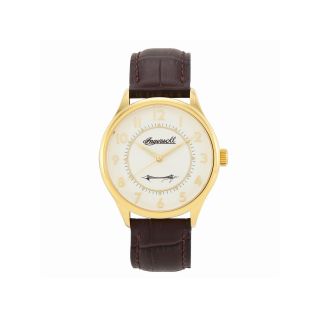 INGERSOLL Harry Clifton Mens Gold Tone Brown Leather Strap Watch