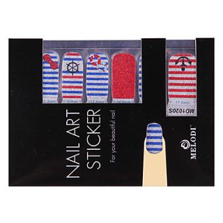 14PCS Nail Art Stickers Pure Color Glitter Powder Series Sailors Striped Shirt