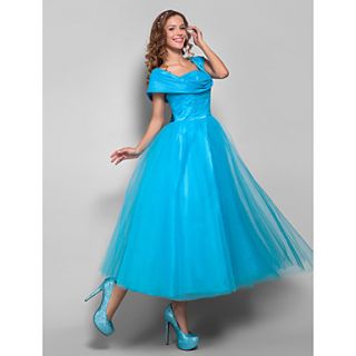 Ball Gown Straps Tea length Tulle And Stretch Satin Evening/Prom Dress (699375)