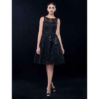 A line Jewel Knee length Lace And Satin Cocktail Dress (699503)