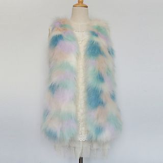 Thick Sleeveless Collarless Faux Fur Party/Casual Long Vest