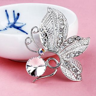 Silver Plated Butterfly With Rhinestone Ball Brooch