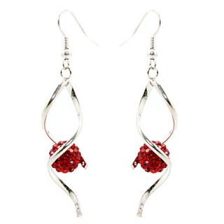 Silver Plated Alloy Zircon Bead Twisted Pattern Earrings(Red)